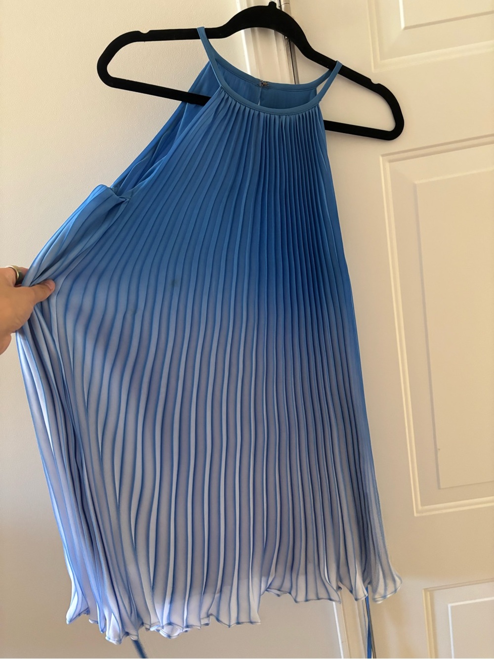 Ramy Brook Ombré Pleated Halter Mini Cooper Dress in Sky Blue